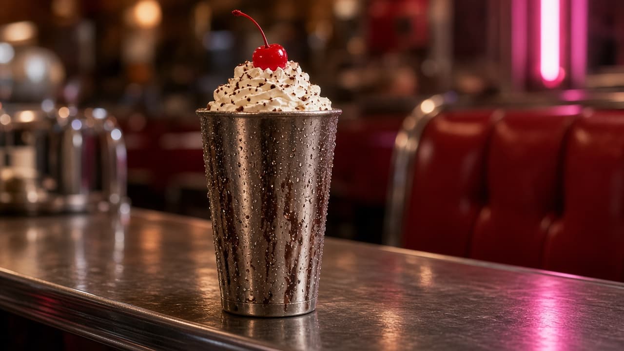 Chocolate malt milkshake used as the subject reference